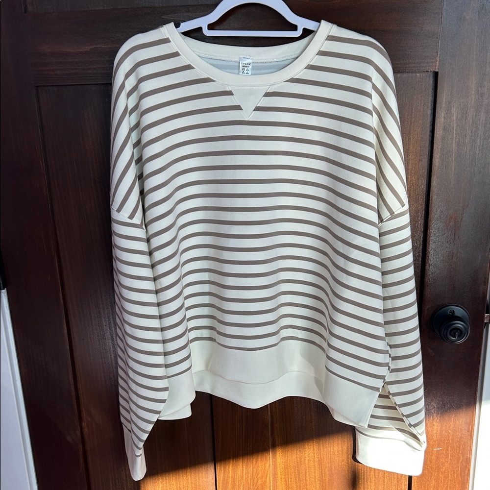 SPANX AirEssentials Striped Beige and White Sweater